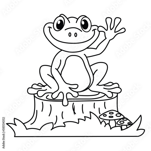 Funny frog cartoon characters vector illustration. For kids coloring book.