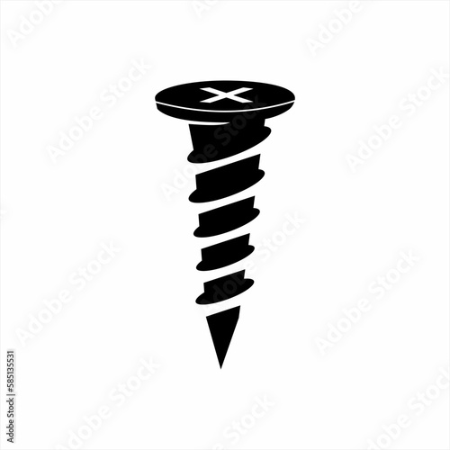 Screw icon design. Illustration of a steel screw with a plus top hole.