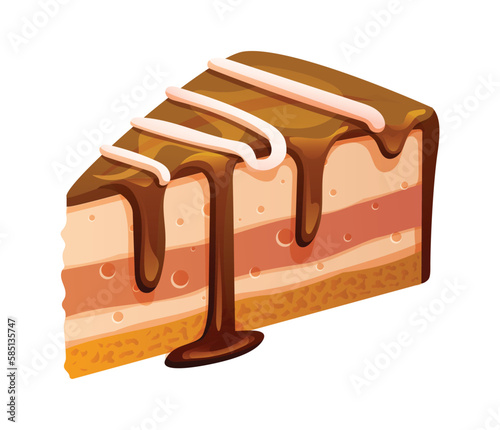 Slice of chocolate cake vector isolated on white background. Slice cake cartoon illustration