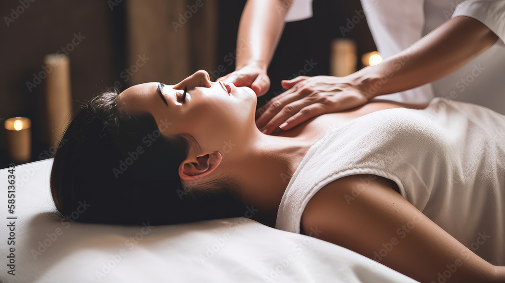 Obraz premium Young woman getting a massage - made with Generative AI