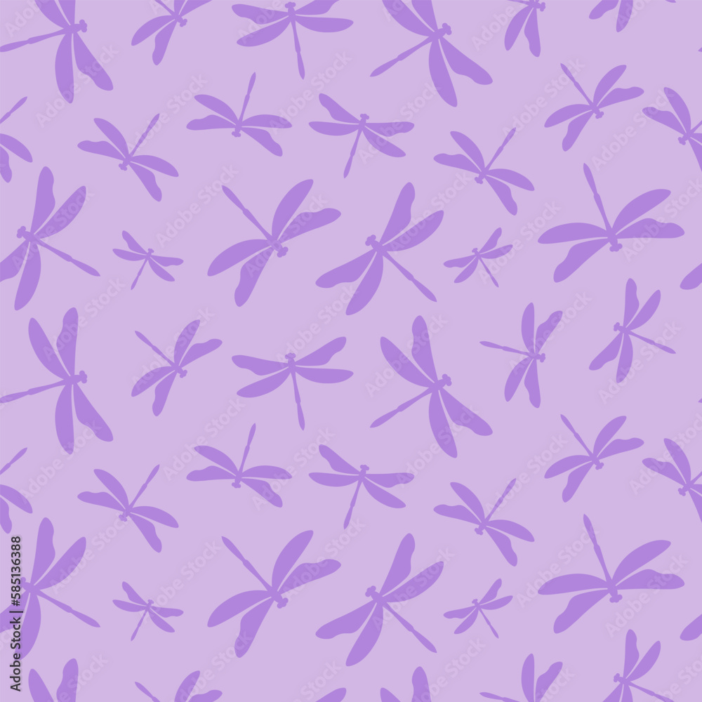 Purple seamless pattern with purple dragonflies Purple seamless pattern with purple dragonflies