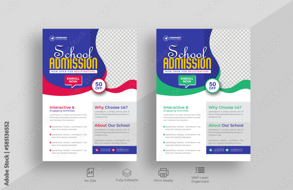 Fototapeta premium School admission flyer design . back to school flyer design . Back to school admission flyer.