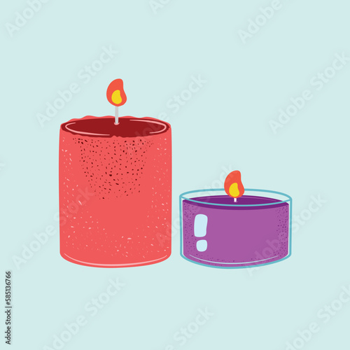 Illustration of two lit colored candles of different sizes
