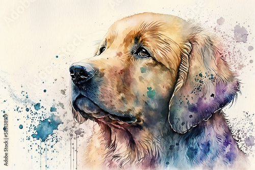 Watercolor golden retriever dog. Generative AI.