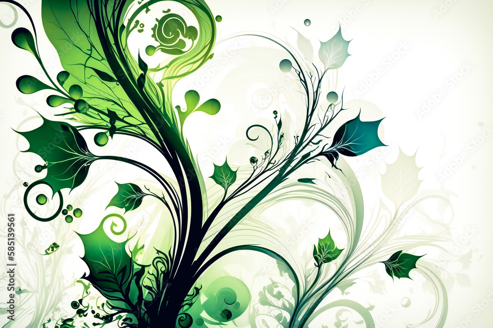 Green abstract floral background. Decorative foliage illustration. Created with Generative AI technology. Green abstract floral background. Decorative foliage illustration. Created with Generative AI technology.