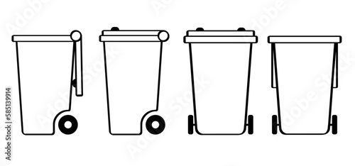 Wheelie bin. Garbage bag and container. Waste bin or or litterbin. Garbage can, trash can. Trash bin or dust bin symbol. Waste Recycling. Global day of recycling or America recycles day.  Dustbin.