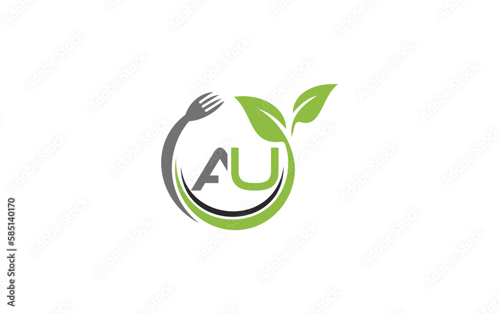 Green leaf nature with spoon and healthy logo design spoon fork and leaf Green leaf nature with spoon and healthy logo design spoon fork and leaf