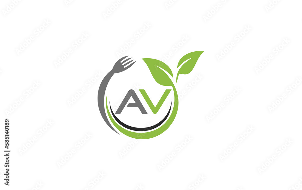 Green leaf nature with spoon and healthy logo design spoon fork and leaf Green leaf nature with spoon and healthy logo design spoon fork and leaf