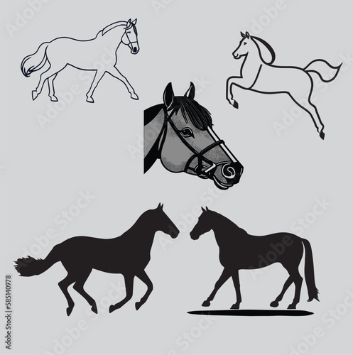 Horse Vector Line Clip-arts And Silhouette.