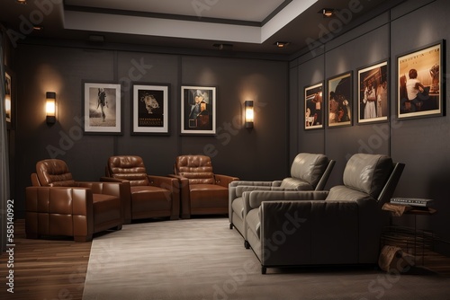Home Theater: Create a set of images that showcase a cinematic, immersive home theater.  Generative AI