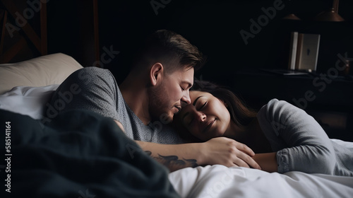 Couple in love lying together in bed - made with Generative AI