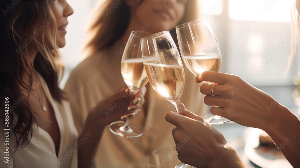 Womens party with champagne in the hands. generative AI Womens party with champagne in the hands. generative AI