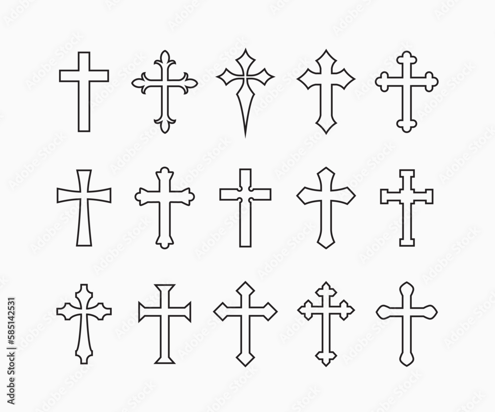 Set Christian cross vector symbol outline style