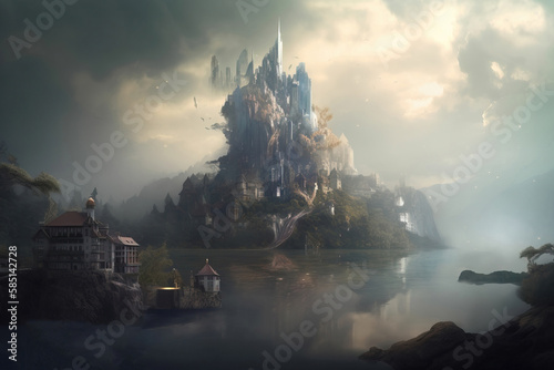 Fantasy landscape scene. game design inspiration. sketch art for artist creativity and inspiration. generative AI