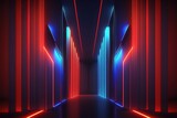 3d rendering. Abstract futuristic neon background. Red blue lines, glowing in the dark. Ultraviolet spectrum. Cyber space. Minimalist wallpaper, Generative AI.