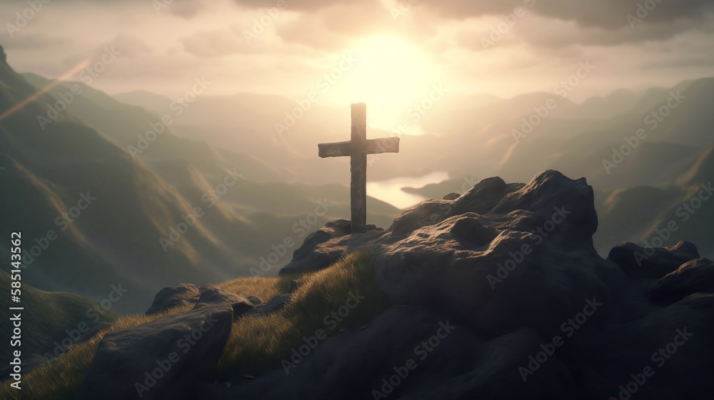 High Above the Earth A Mountain Peak and Cross
