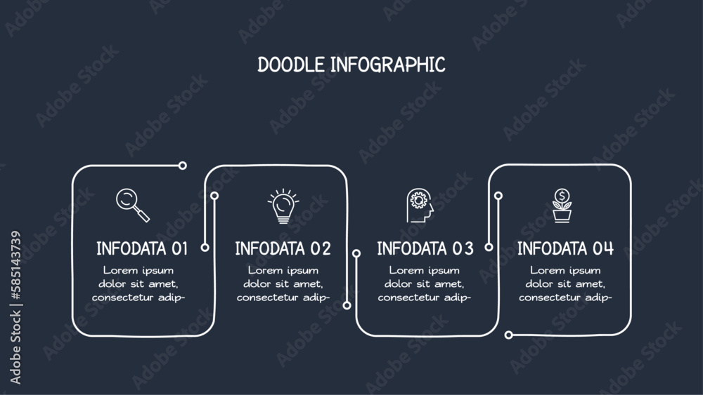 Doodle dark infographic elements with 4 options, template for web on a black background. Doodle dark infographic elements with 4 options, template for web on a black background.