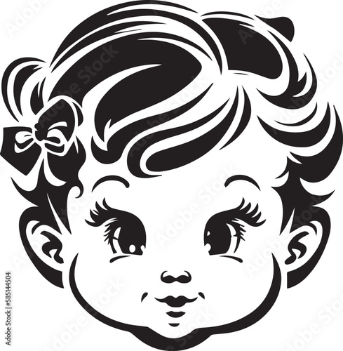Cute baby face in black and white comic style