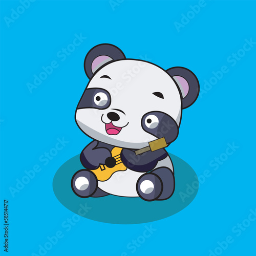 Vector cartoon Cute panda Hand on Guitar