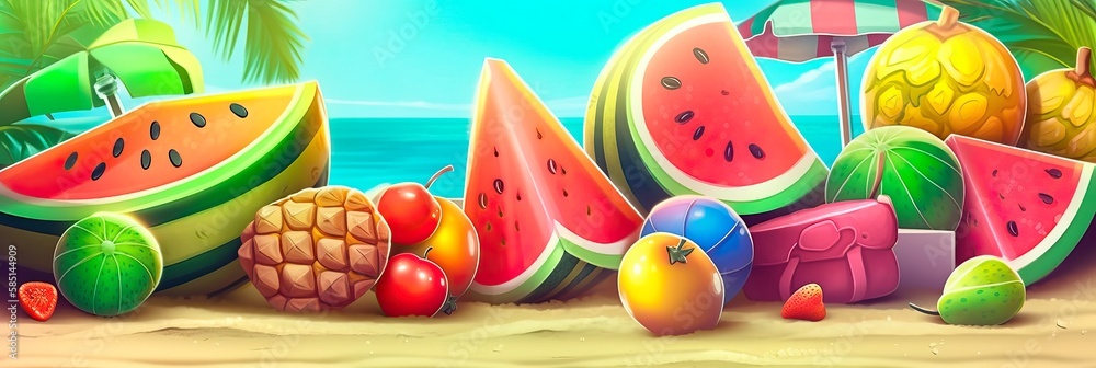 Summer background, Summer tropical sea background, sand beach. Horizontal banner and poster, header for website. generative ai Summer background, Summer tropical sea background, sand beach. Horizontal banner and poster, header for website. generative ai