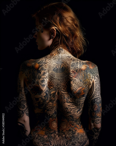 Full body tattooed woman portrait shot - made with Generative AI © 4kclips
