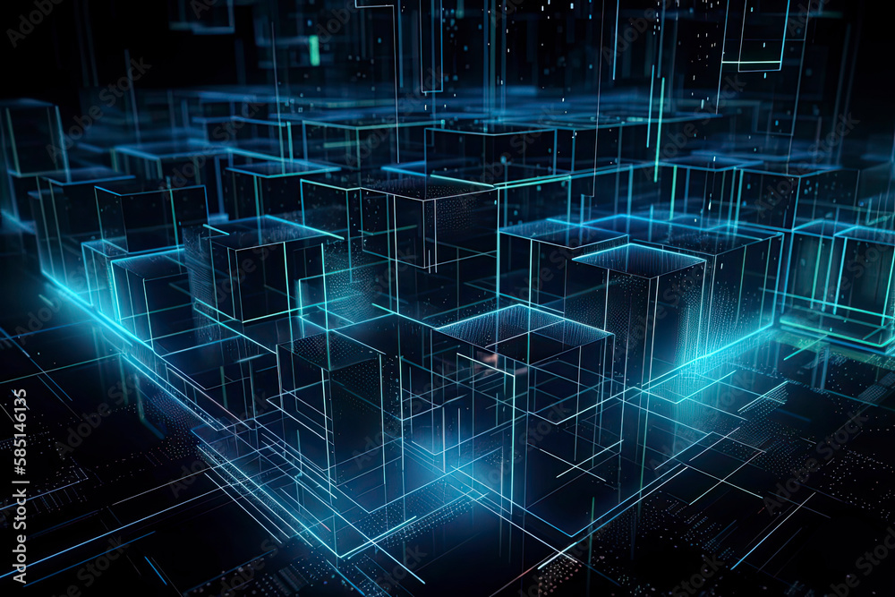 Abstract technology big data background concept. Artificial intelligence tech. Big data and cybersecurity. Transfer and storage of data sets, blockchain, server. Colorful background Abstract technology big data background concept. Artificial intelligence tech. Big data and cybersecurity. Transfer and storage of data sets, blockchain, server. Colorful background