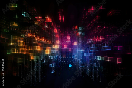 Abstract technology big data background concept. Artificial intelligence tech. Big data and cybersecurity. Transfer and storage of data sets, blockchain, server. Colorful background © surassawadee