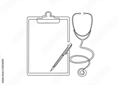 Continuous one line drawing of  report pad. Medical reporting.
