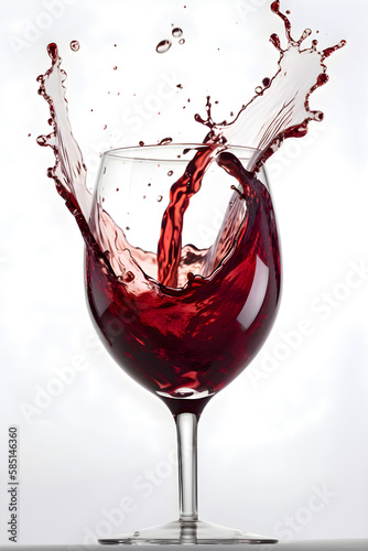 A splash of red wine in a glass on a white background, Generative AI