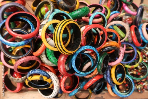 close up of colorful bangles on market © Sui