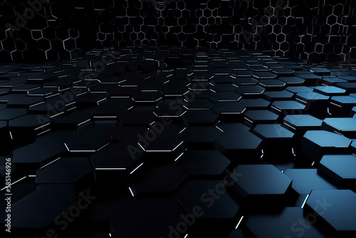 Abstract futuristic surface concept with hexagons. Trendy sci-fi technology background © surassawadee