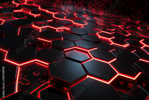 Abstract futuristic surface concept with hexagons. Trendy sci-fi technology background © surassawadee