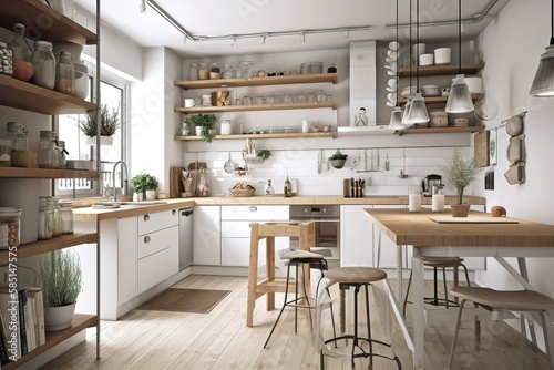 Scandinavian Kitchen: Design a kitchen with a Scandinavian - inspired design, using a minimalist approach and natural materials. Generative AI