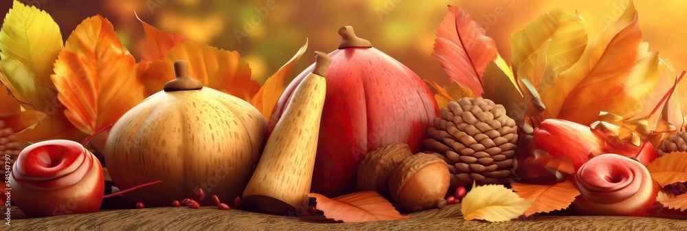 Autumn background. Autumn Horizontal banner and poster, header for website. generative ai