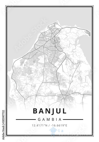 Street map art of Banjul city in Gambia  - Africa