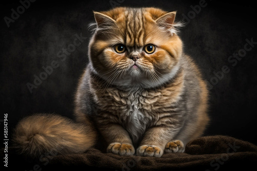 Captivating Exotic Shorthair Cat on a Mysterious Dark Background