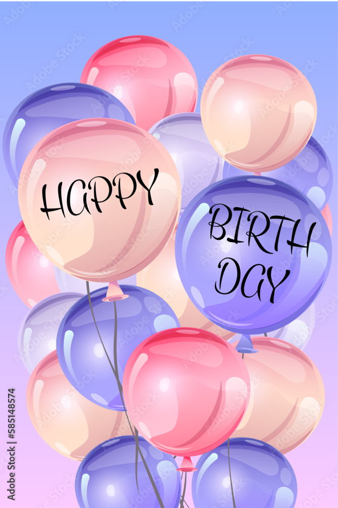 Birthday Greeting and Invitation Card. Happy birthday greeting template with balloons Birthday Greeting and Invitation Card. Happy birthday greeting template with balloons