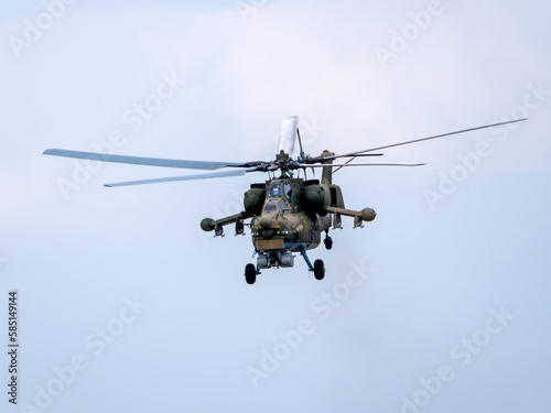 Fototapeta Naklejka Na Ścianę i Meble -  Moscow Russia Zhukovsky Airfield 25 July 2021: attack helicopters Mil Mi-28 of the international aerospace salon MAKS-2021
