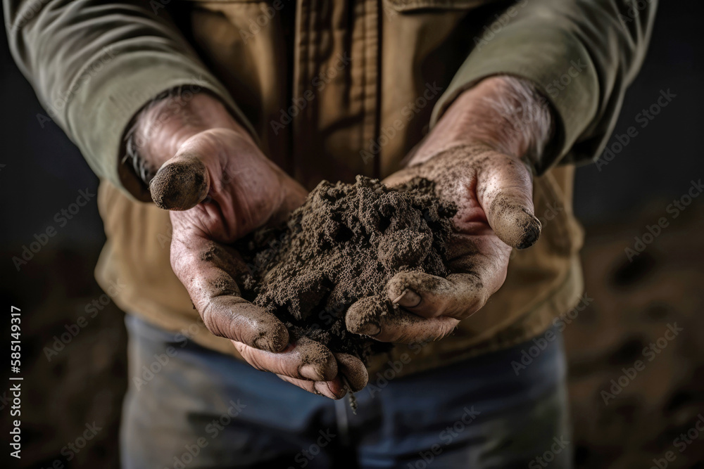 Landwirt hält Ackerboden in seinen Händen - Generative AI