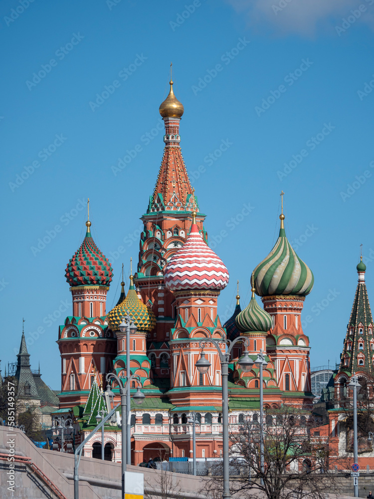 MOSCOW - JULE 27: The Saint Basil's Resurrection Cathedral tops on the Moscow on Jule 27, 2022 in Moscow, Russia