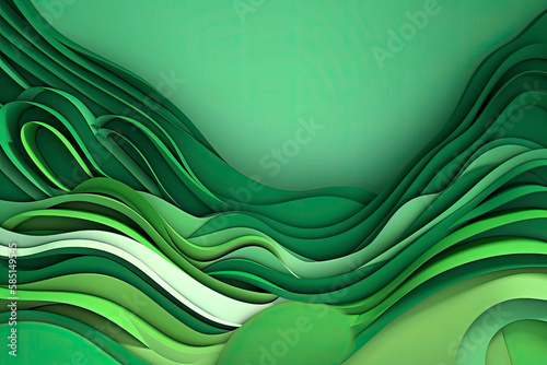 Paper cut shapes of 3D abstract green background as business presentations