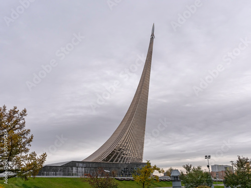 Moscow, Russia - MARCH 01, 2019: Monument to conquerors of space on background of sky