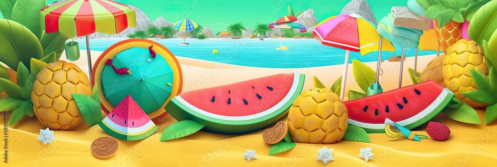 Summer background, Summer tropical sea background, sand beach. Horizontal banner and poster, header for website. generative ai