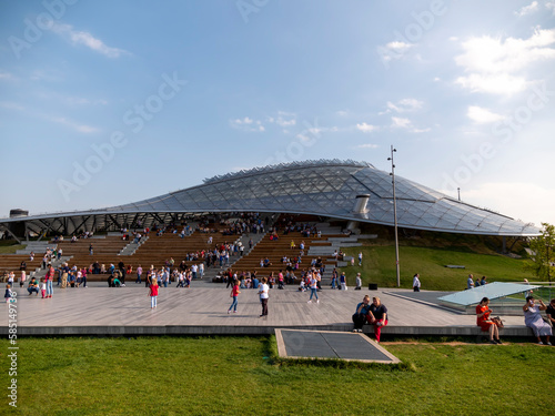 MOSCOW - JUNE 25: Fragment of floating bridge Zaryadye Park in Moscow against the sky on June 25, 2019 in Moscow, Russia