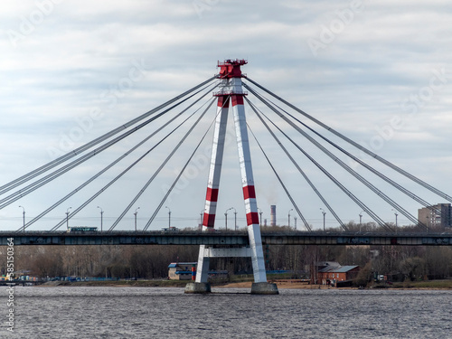 CHEREPOVETS, RUSSIA - JUNE 29, 2018: cable-stayed bridge across the river, Russia Cherepovets photo