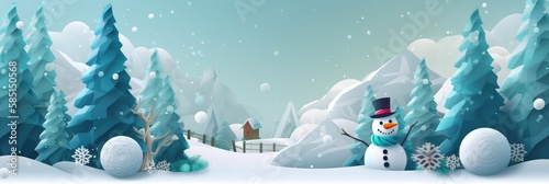 Snowy winter landscape. New Year's Christmas winter background, trees in the snow. Horizontal banner and poster, header for website. generative ai