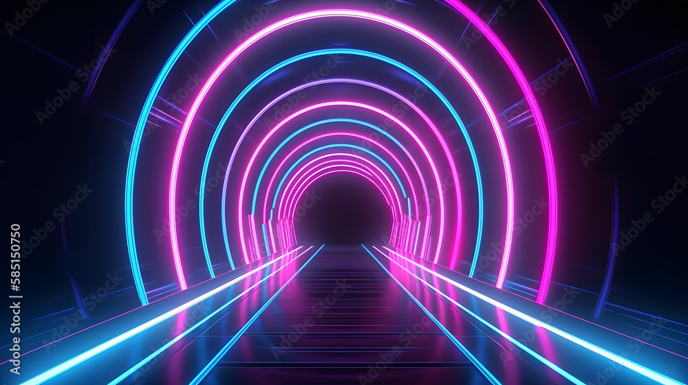 neon lights tunel background with pink and blue laser rays, glowing lines neon lights tunel background with pink and blue laser rays, glowing lines
