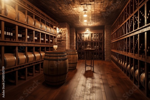 Wine Cellar: Create a set of images that showcase a luxurious, well - organized wine cellar. Generative AI photo