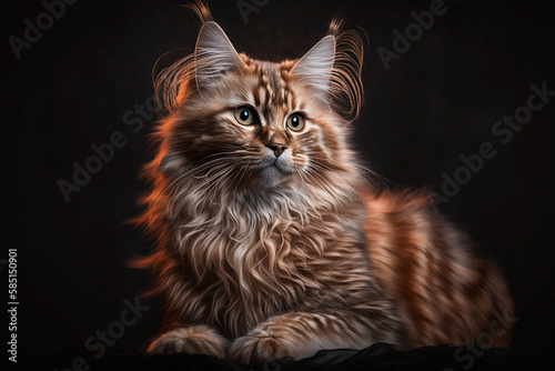 Gorgeous LaPerm Breed Cat on Dark Background - A Perfect Blend of Curly Cuteness and Playful Personality photo