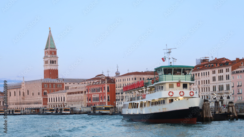 Venice - panorama of the old town, cruise ship on the venetian lagoon
